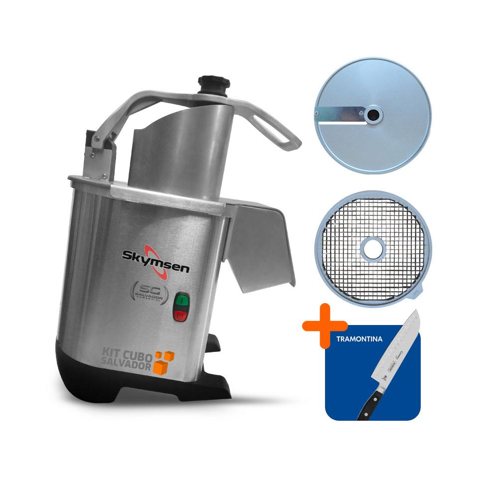 Kit Processador De Alimentos Corte 8mm e Cubos 8mm PA7 PRO Bivolt Skymsen + Faca Santoku Profissional