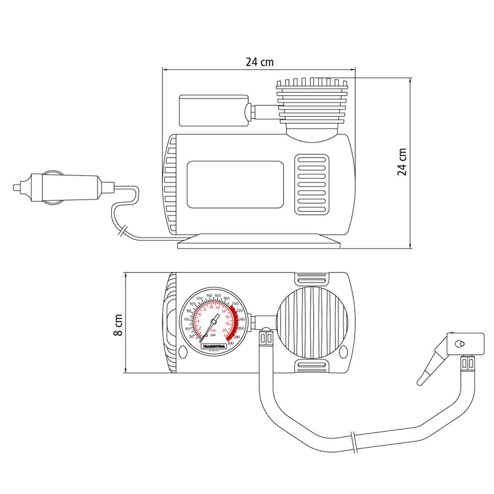 Compressor de Ar Portátil Para Carros Com Manômetro 300 Psi 50w 12V - Tramontina 42330001