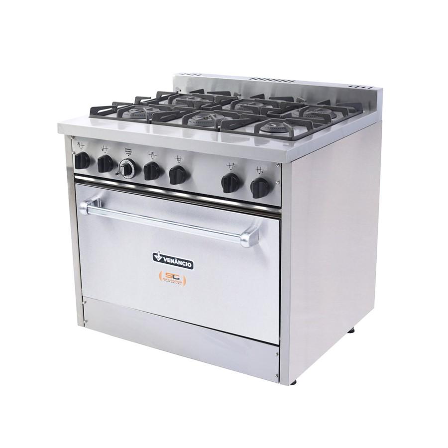 Fogão Profissional 6 Bocas a Gás Dom Bidone Com Forno Inox FDB6F - Venâncio