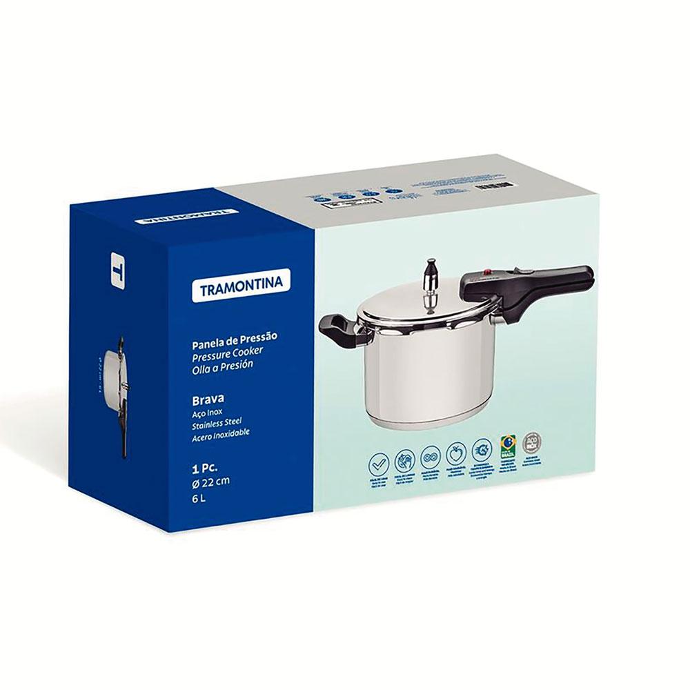 Panela De Pressão 6,0L Aço Inox Fundo Triplo Brava - Tramontina 62416220