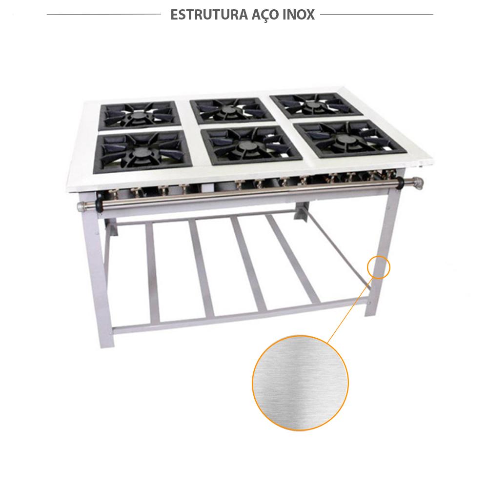 Fogão Industrial Maxi Inox Gás Baixa Pressão 40cm 6 Bocas Duplas Mi6d6 - Venâncio