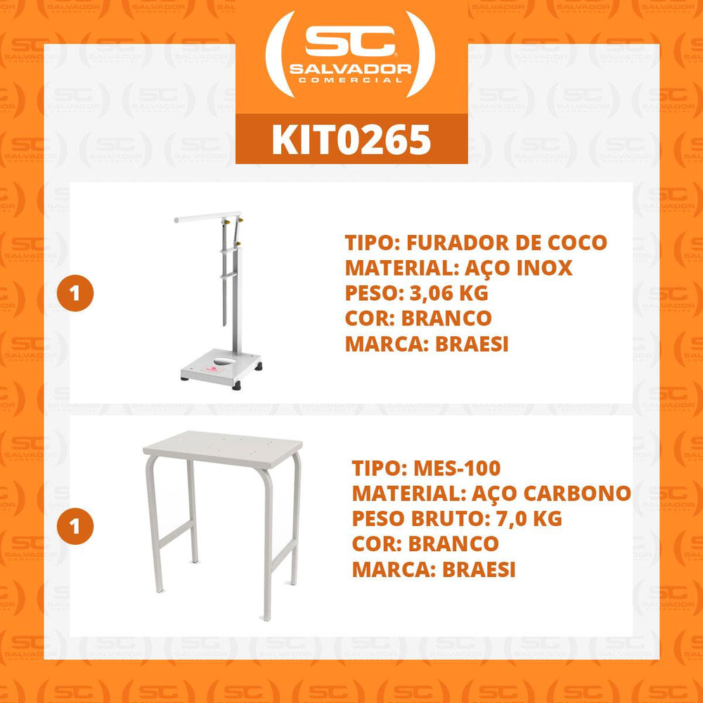 Kit Furador De Coco Manual Profissional FC-01 + Mesa MES-100 - Braesi
