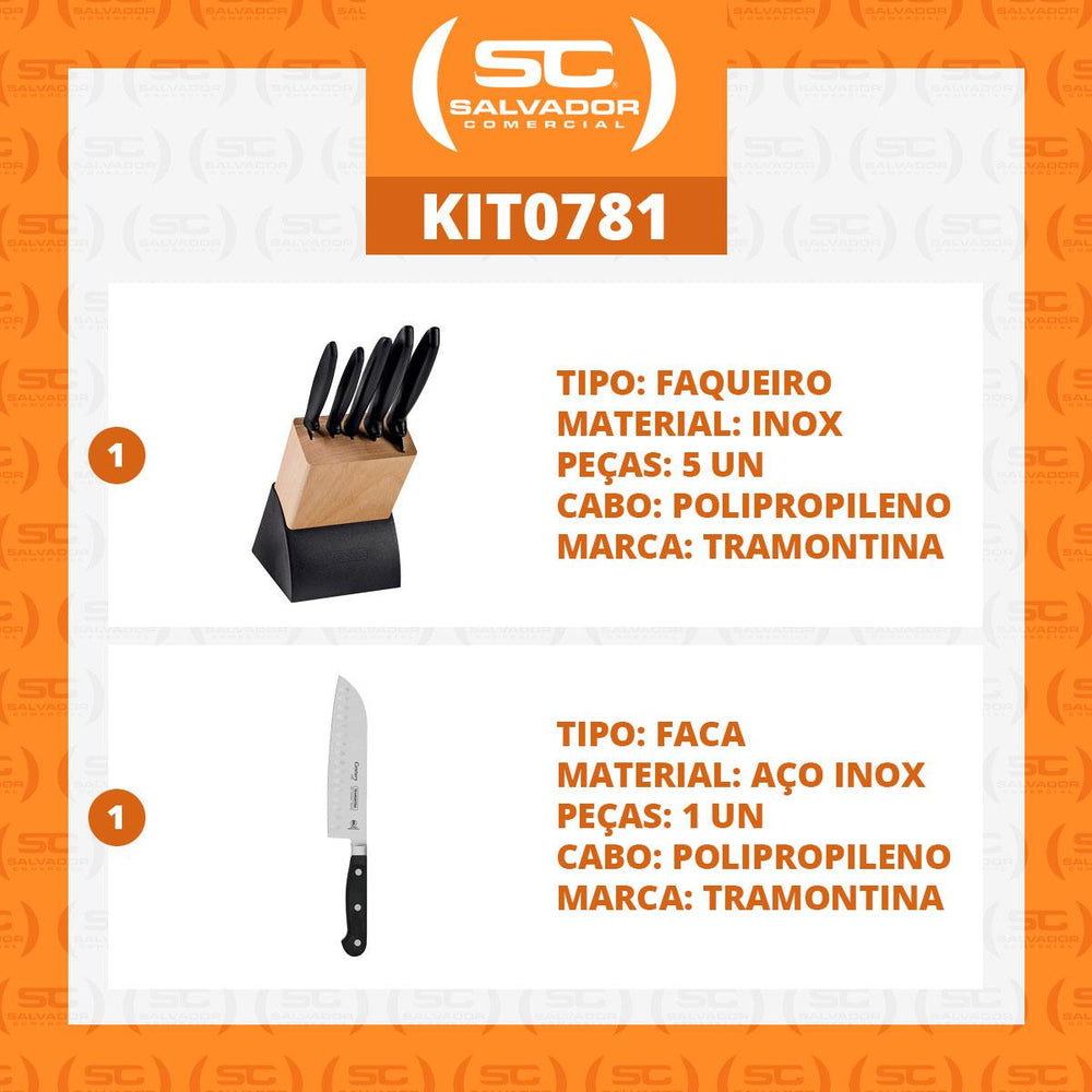 Kit Faqueiro Plenus 6 Peças + 1 Faca Profissional Century Santoku 7 Pol - Tramontina