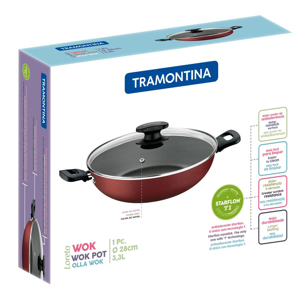 Panela Wok Alumínio 28cm Loreto Vermelho - Tramontina