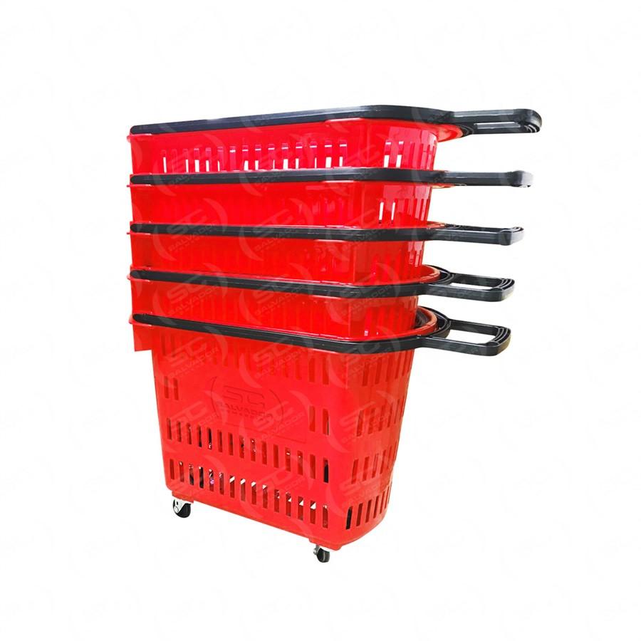 Kit 5 Cestos Grande Com Rodízio D300 Cód. 3300 Vermelho - Della Plast