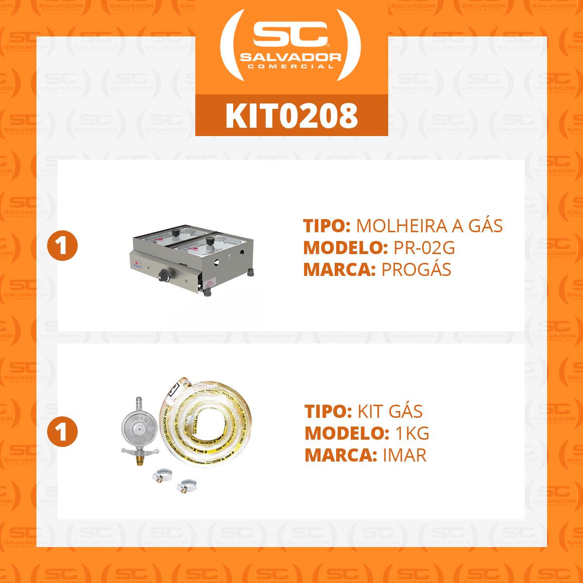 Kit - Molheira Cachorro Quente 2 Cubas Gás (1 quente) PR-02G + Kit Gás - Progás