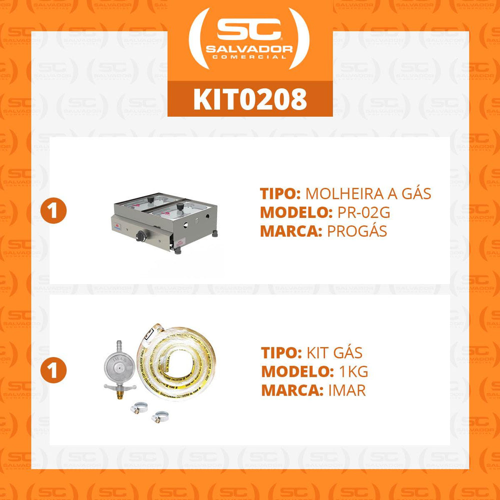 Kit - Molheira Cachorro Quente 2 Cubas Gás (1 quente) PR-02G + Kit Gás - Progás