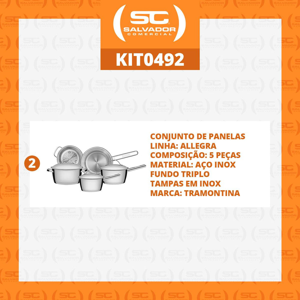 Kit - 2 Jogos de Panelas Allegra 5 Pçs Inox
