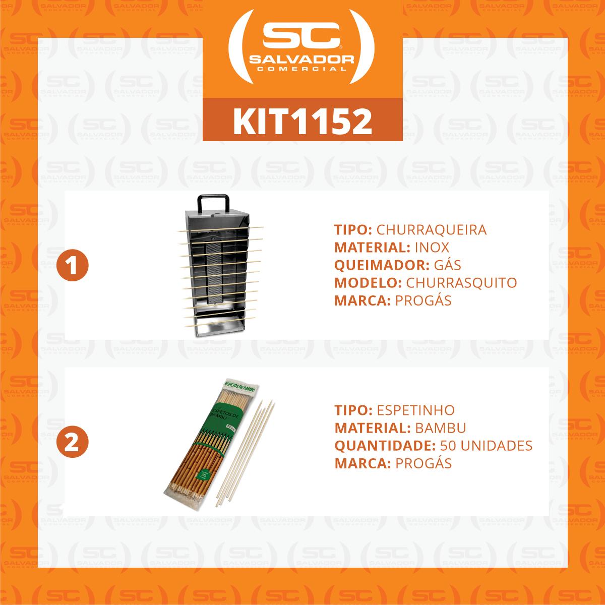 Kit - Churrasqueira 10 Espetinhos Churrasquito a Gás Pr-199 + 100 Espetinhos - Progás