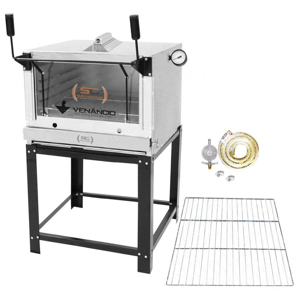 Kit Forno De Lastro a Gás Refratário Roma Inox Infravermelho FIRIV80 + Grade Extra + Kit Gás