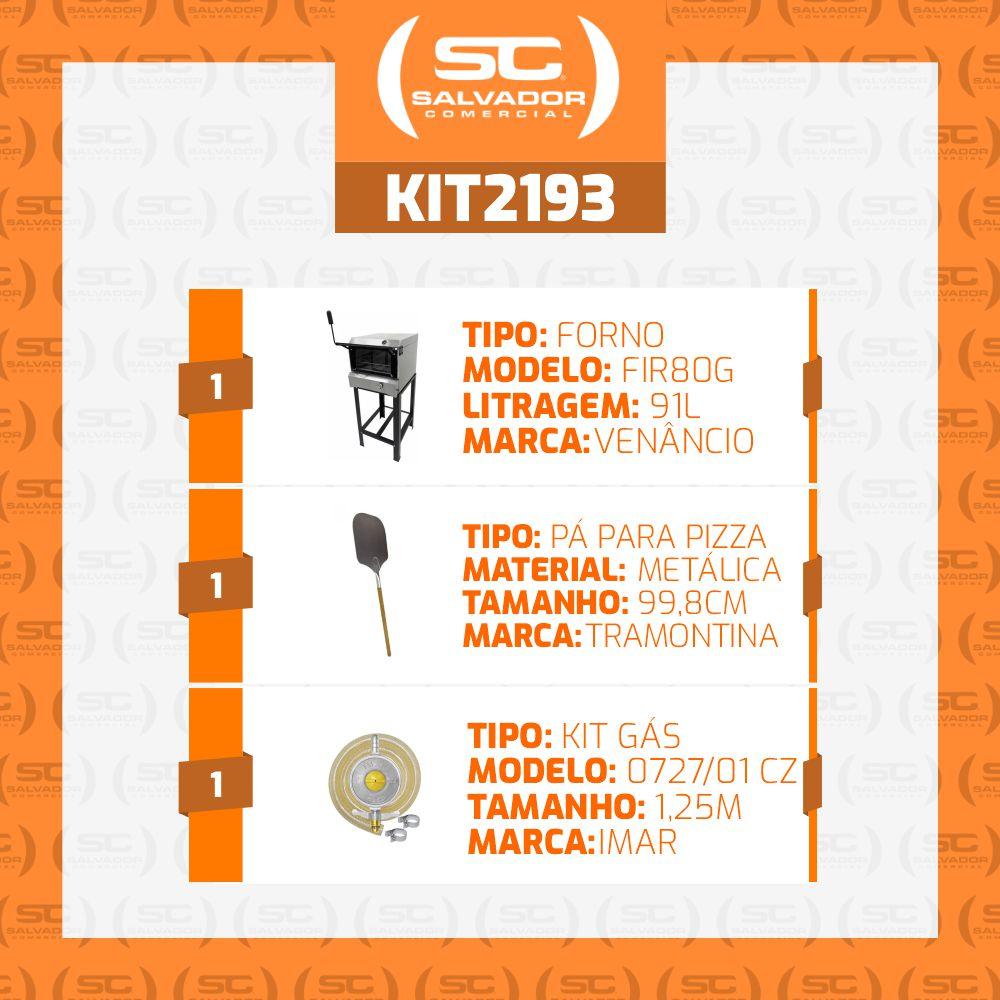 Kit Forno De Lastro a Gás Refratário Inox FIR80G Venâncio + Pá Para Pizza e Kit Gás