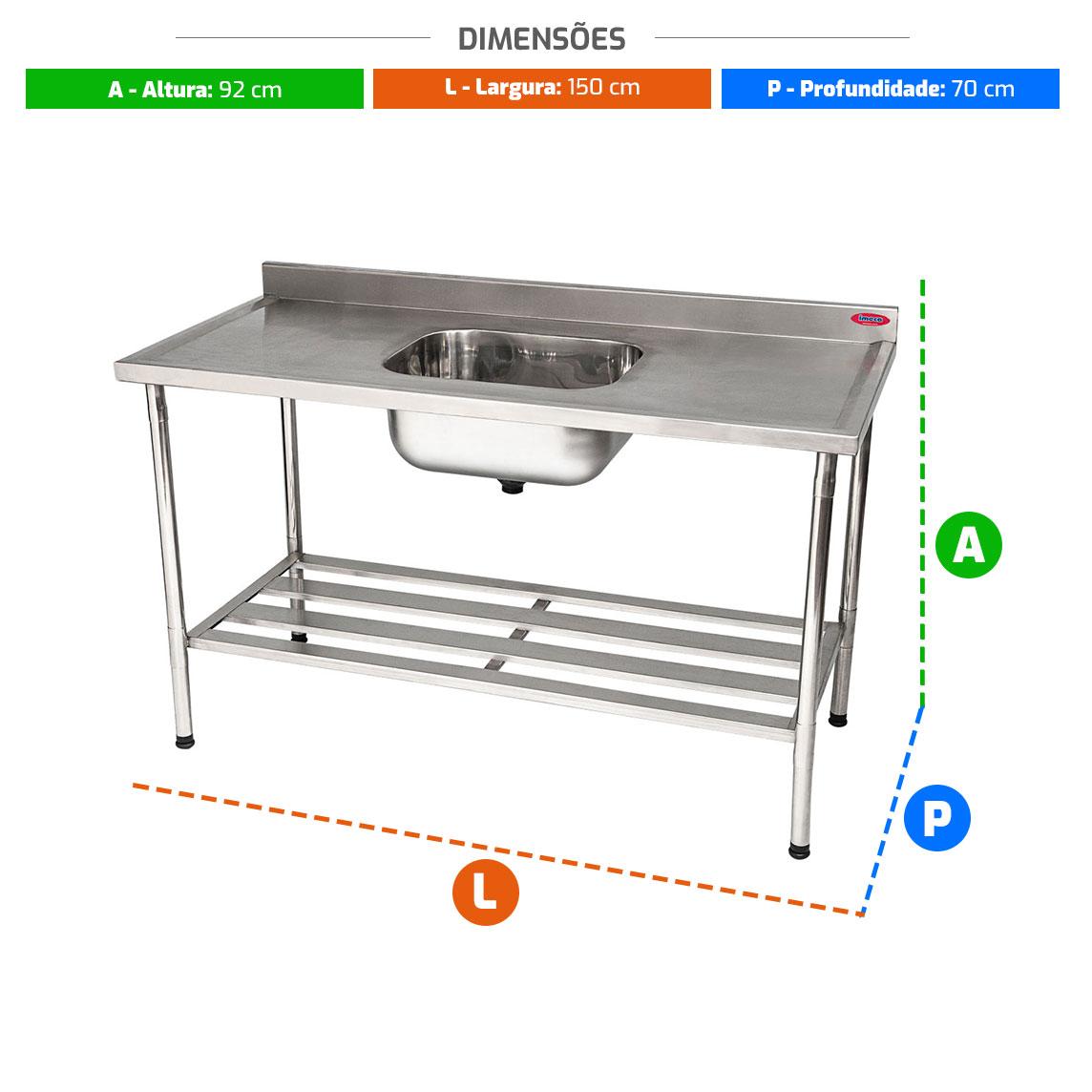 Bancada Mesa 150x70 Inox 430 Com 1 Cuba 50x40x25 Com Grade Inferior - Imeca 6812