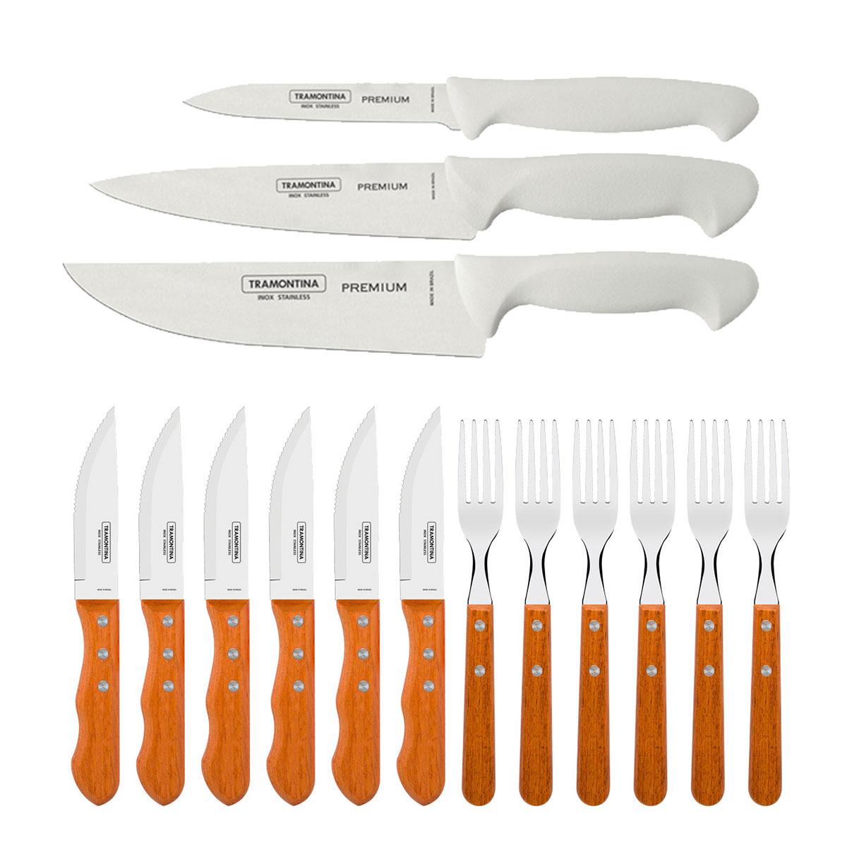 Kit - Faqueiro Premium 3 Peças + 1 Jogo de Churrasco 12 Peças Dynamic - Tramontina