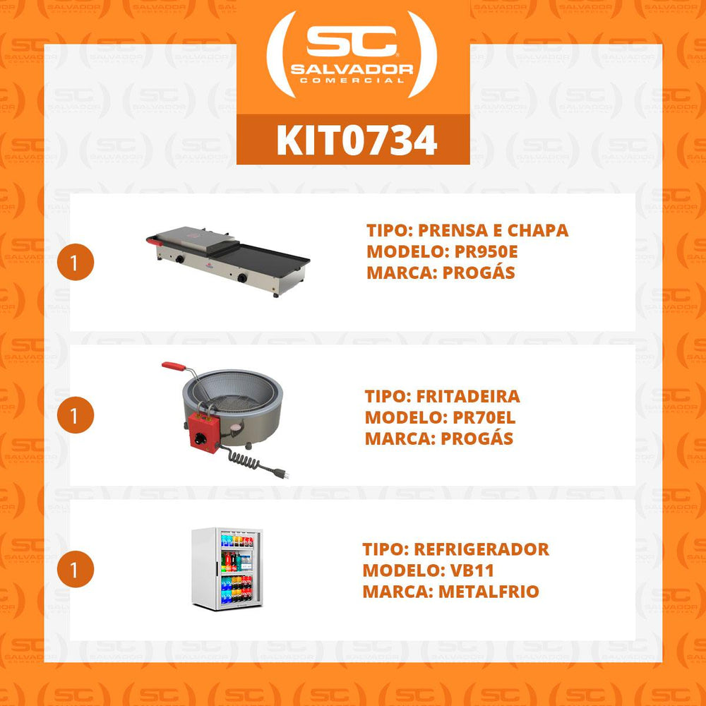 Kit Burger Elétrico Prensa e Chapa PR950E + Fritadeira PR70EL + Refrigerador VB11 - 127V