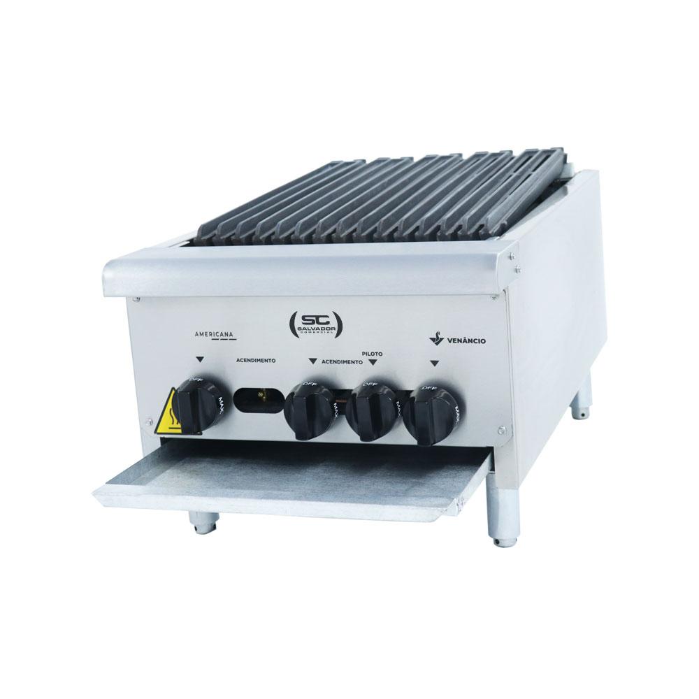 Chapa Charbroiler Americana Profissional Grill 45cm Gás Inox Com Pé Cggp45 e Utensílios - Venâncio