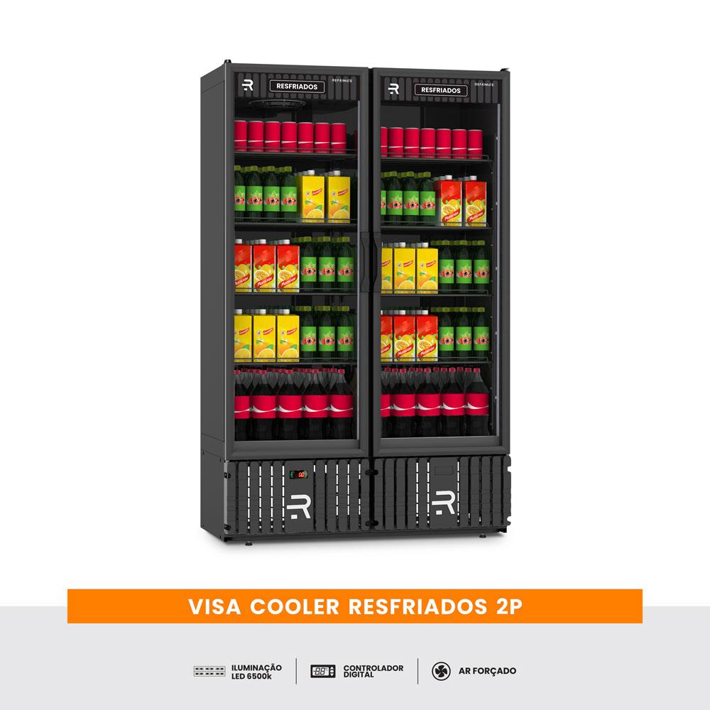 Visa Cooler Multiportas Resfriados 2 Portas 0 a 7 ºC VCM2PPP Preto/Preto 220V - Refrimate