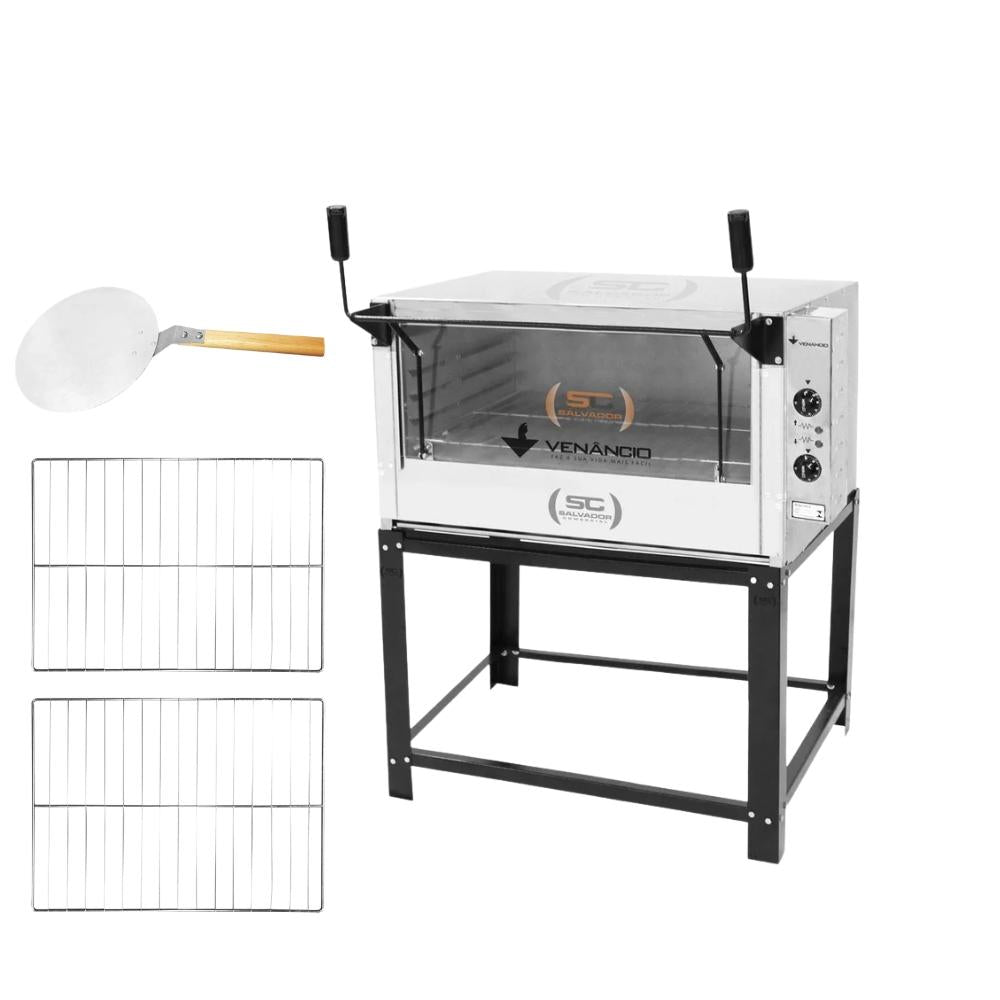 Forno Elétrico Industrial Refratária Roma Inox Feri90 220v + 2 Grades Extra + pá Pizza - Venâncio