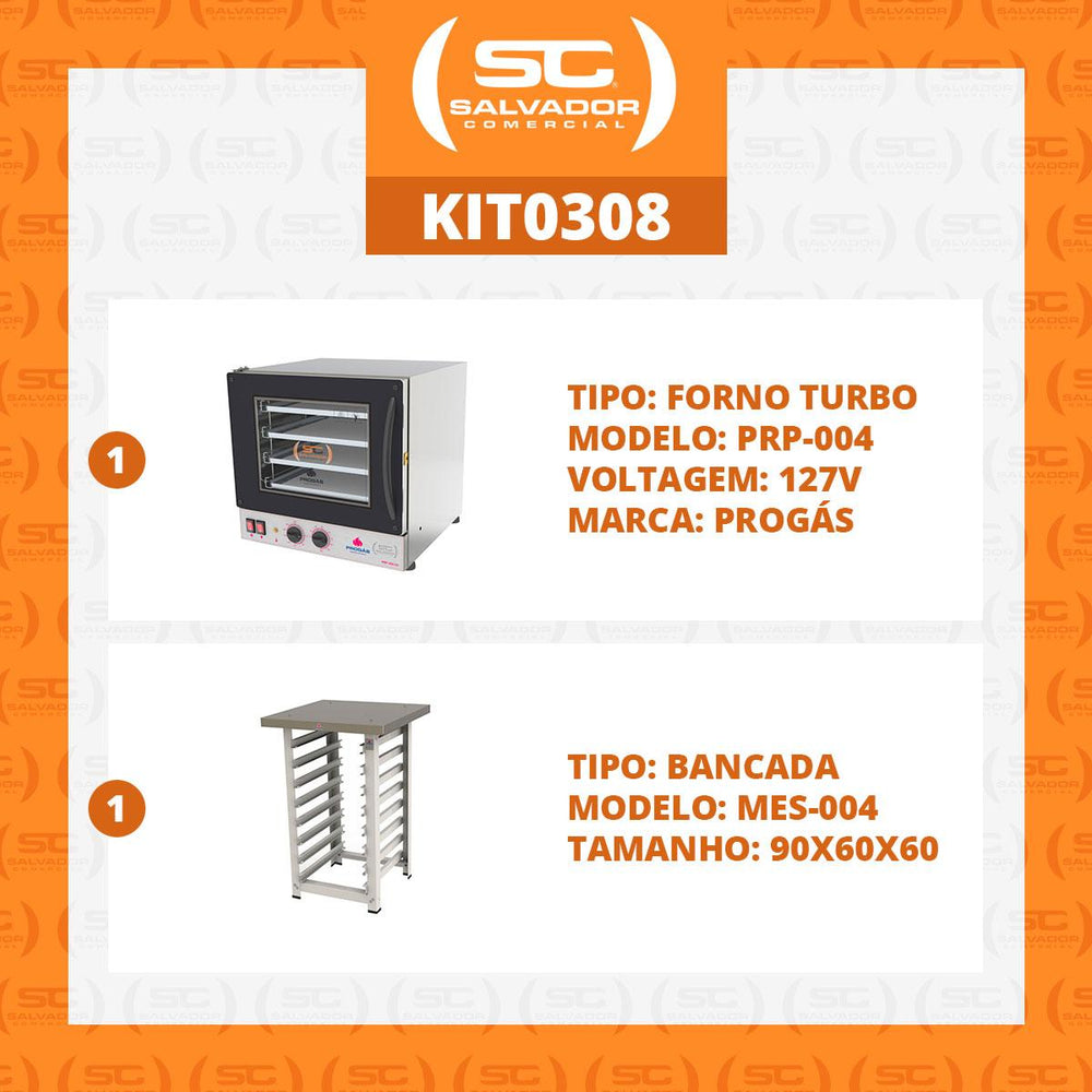 Kit - Forno Turbo Prp-004 127v Preto + Bancada Mes-004 - Progás