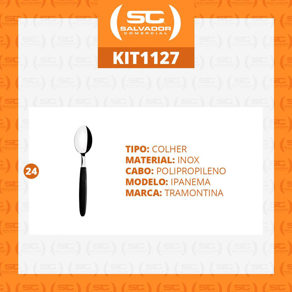 Kit 24 Colheres de Mesa Ipanema Com Lâmina Em Aço Inox Cabo Preto Cptop - Tramontina 23363400