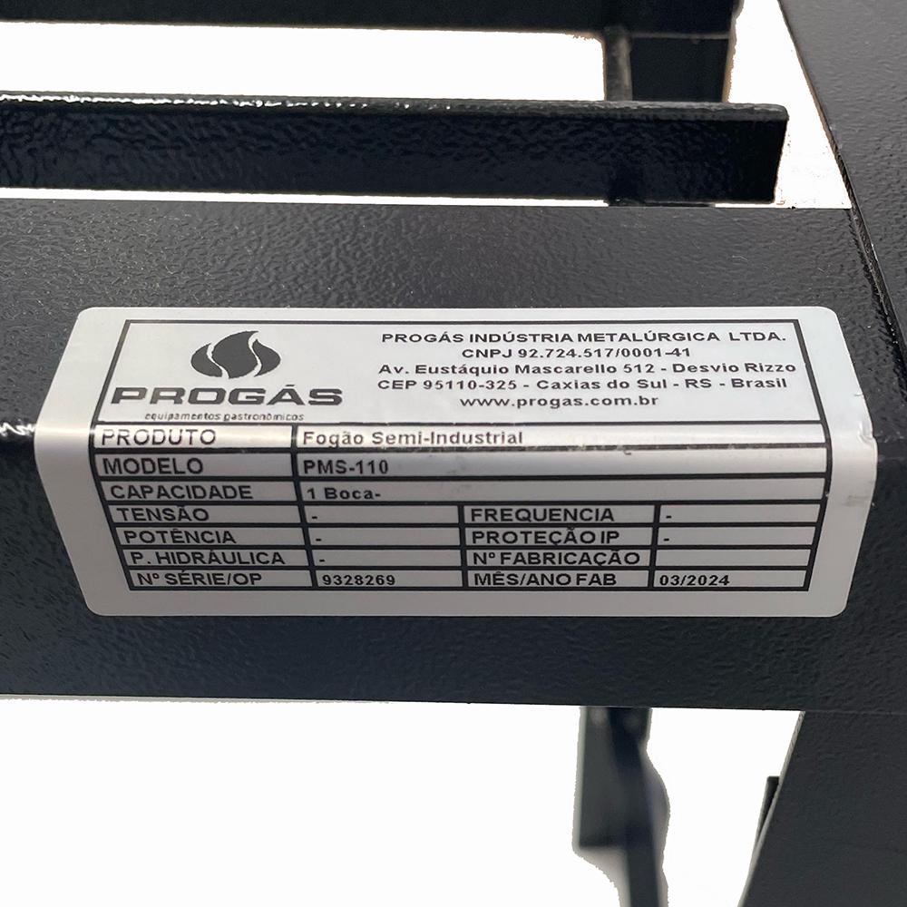 Semi - Fogão Profissional Gás Baixa Pressão 1 Queimador Duplo Pms-110 - Progás