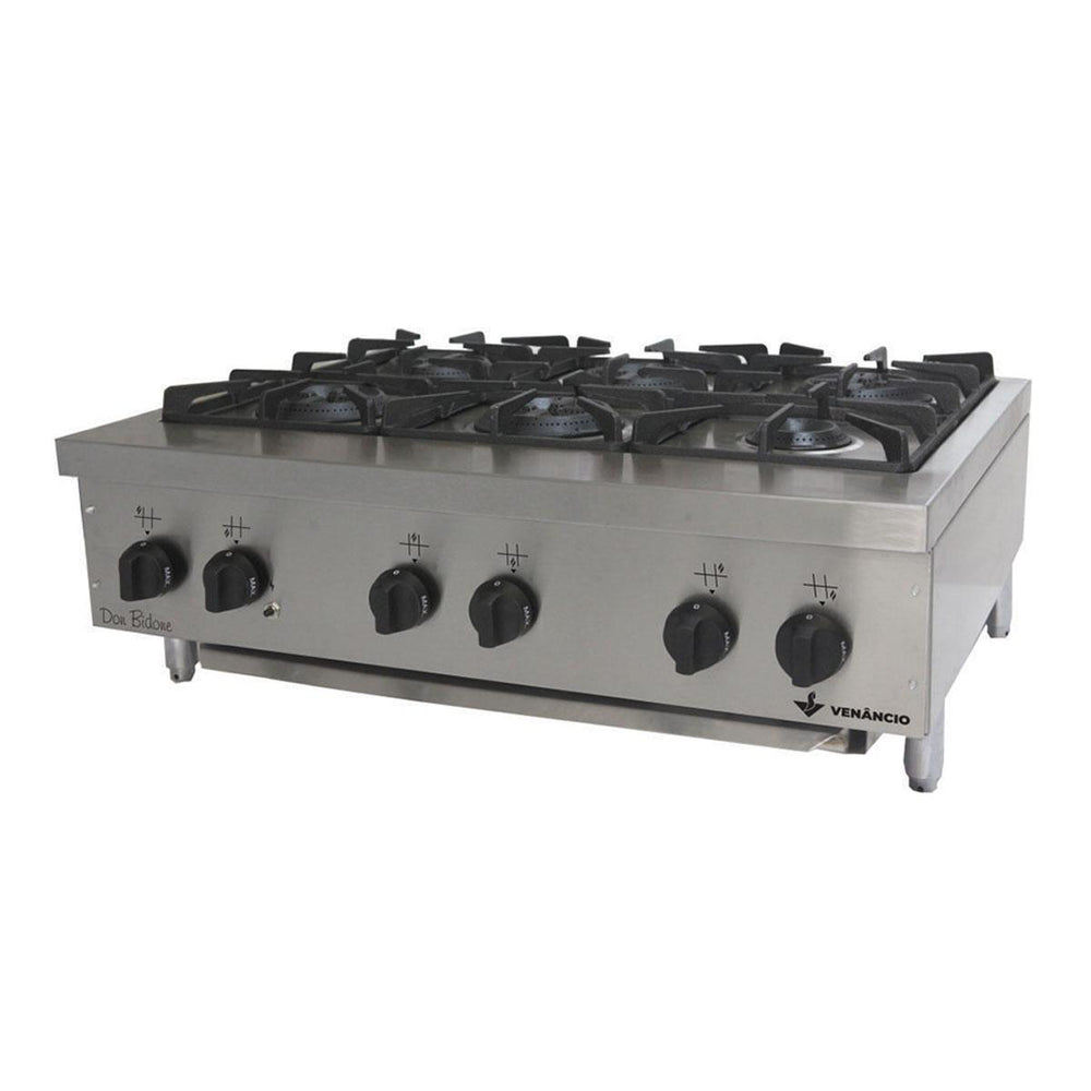 Fogão Profissional 6 Bocas a Gás Baixa Pressão Inox Dom Bidone Cooktop de Mesa FDB6M - Venâncio