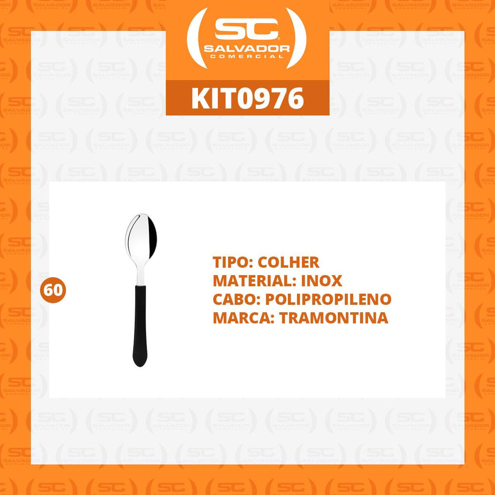 Kit 60 Colheres de Sopa Leme Com Lâmina em Aço Inox Cabo Preto CPBAG - Tramontina 23183400