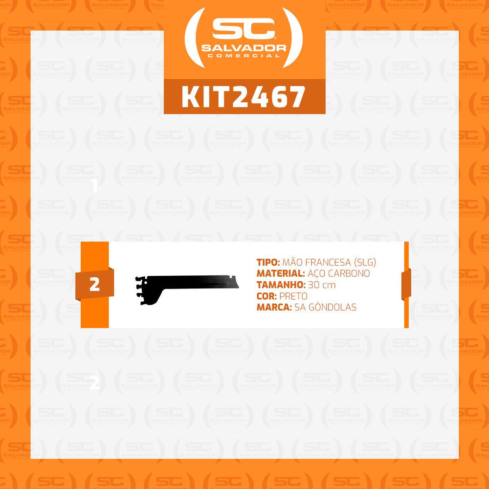 Kit 2 Mão Francesa Apoio Para Bandeja 30cm Slg Gôndolas New Plus Preto - Sa Gôndolas