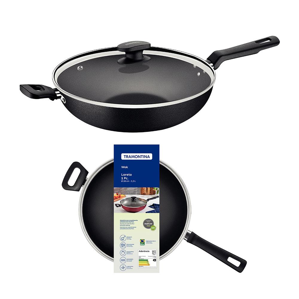 Wok Com Cabo Loreto Alumínio Revestimento Antiaderente 28 cm 3,3 l Grafite - Tramontina 20394028