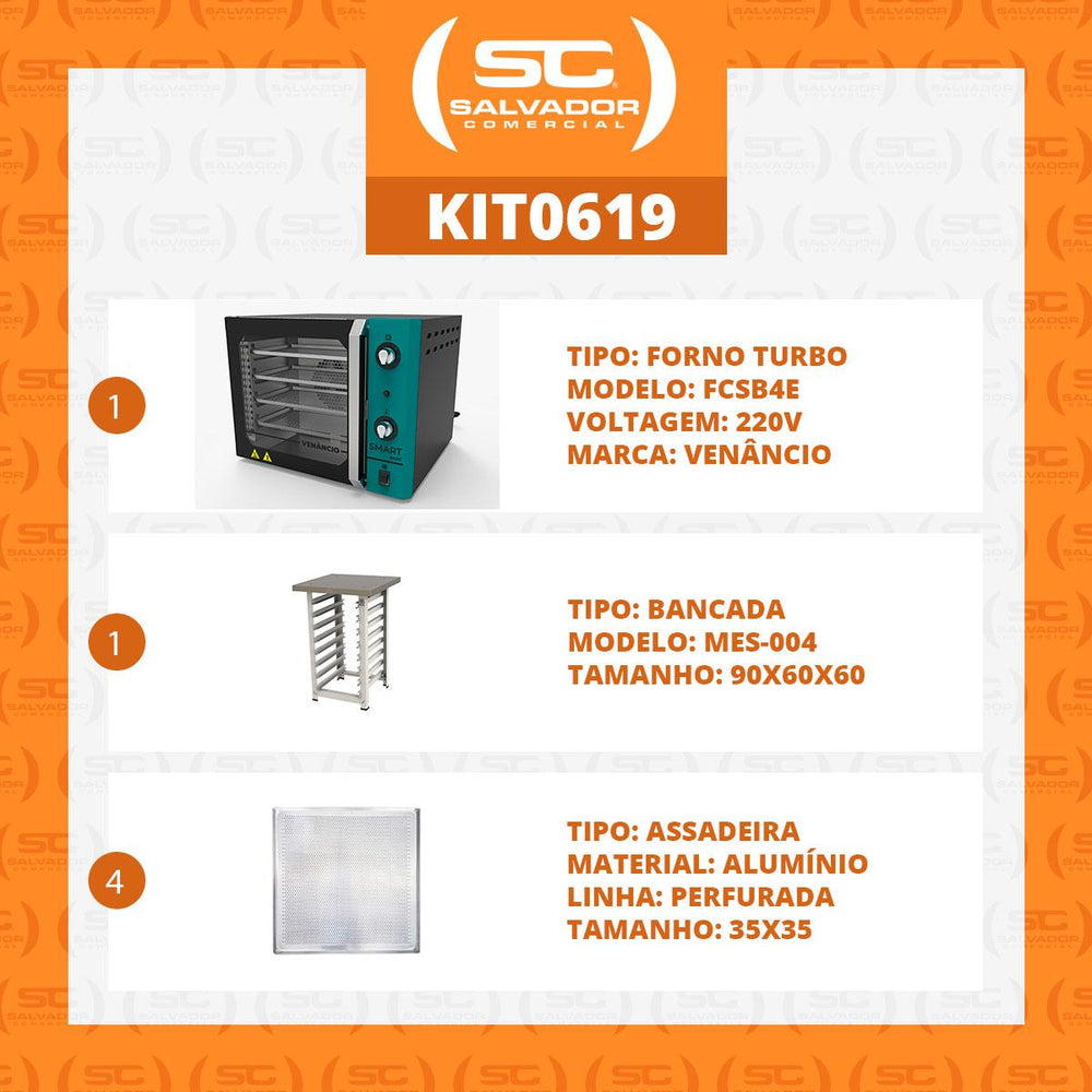 Kit Forno Turbo Convector Smart Basic. Preto e Turquesa FCSB4E 220V + Bancada MES-004 + 4 Assadeiras - Venâncio