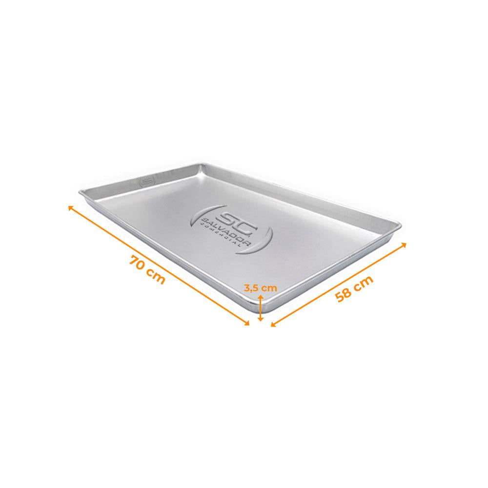 Kit - 3 Formas Assadeiras Lisa Estampada 0,6mm Pão Doce Alumínio 58 X 70 X 3,5 - Imeca