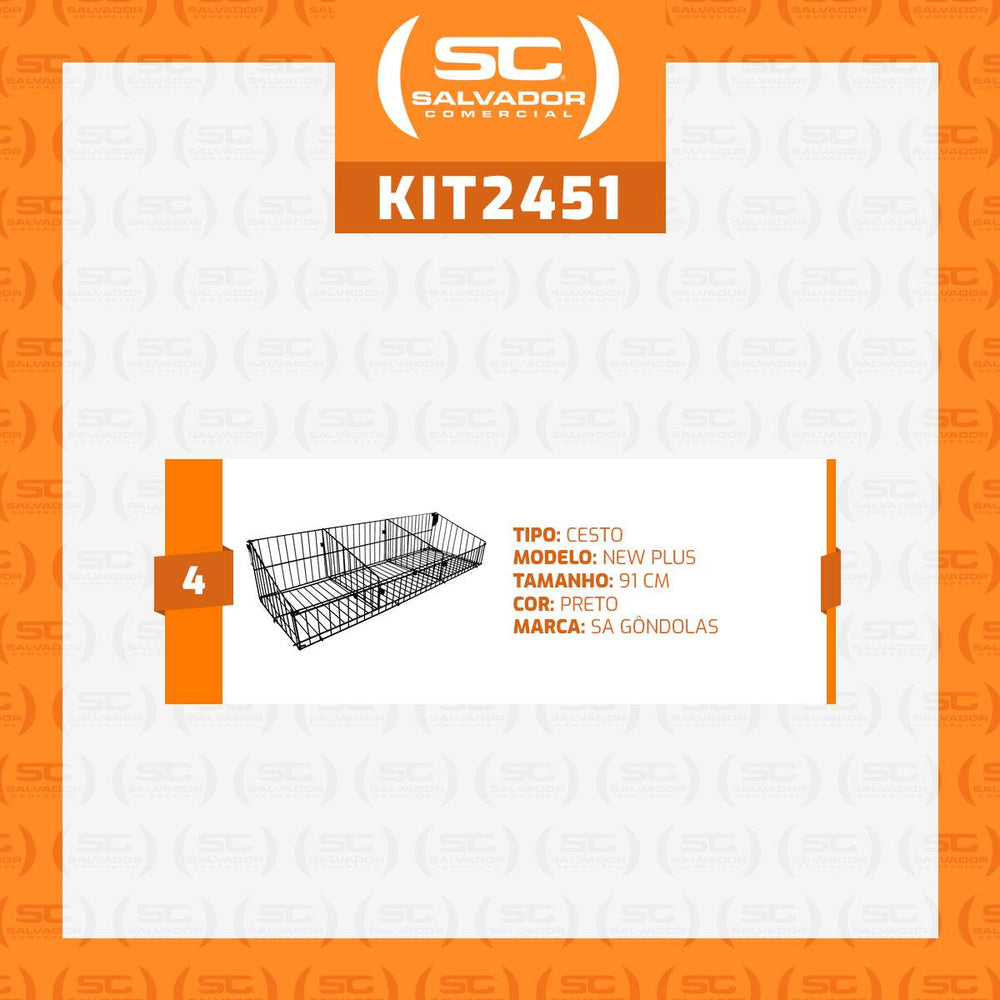 Kit 4 Cestos 30cm Com Divisórias Preto New Plus - SA Gôndolas