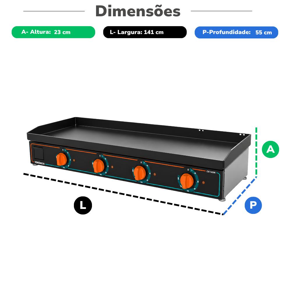 Chapa Bifeteira Profissional Deguste Luxo 6,35mm Elétrica 140cm CE140N New 220v - Venâncio 78421