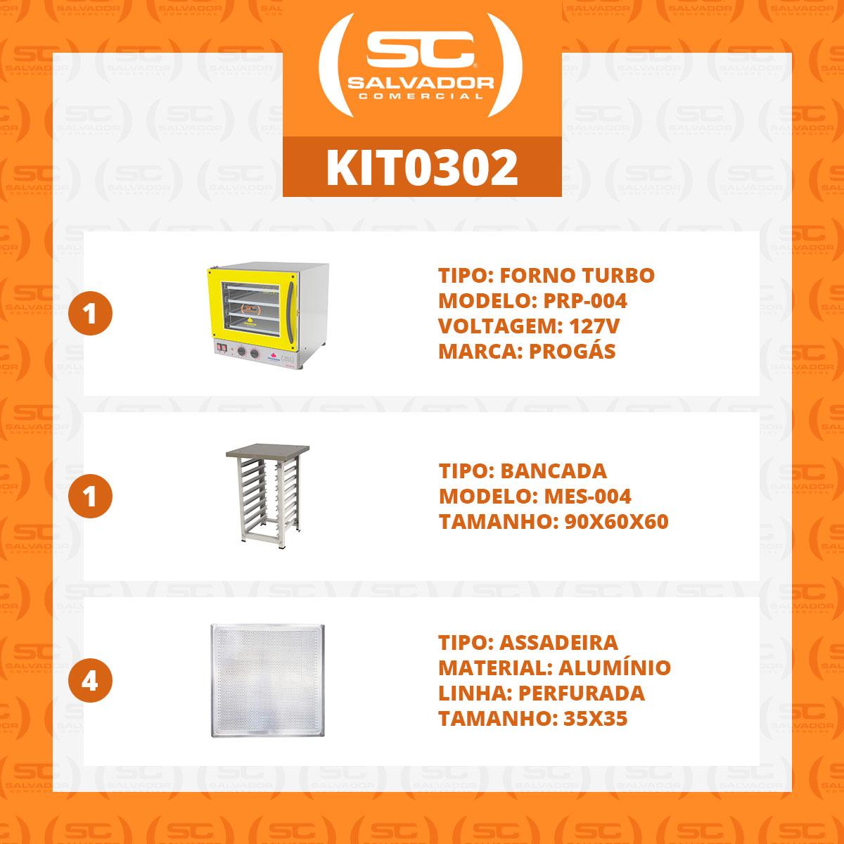 Kit - Forno Turbo Prp-004 127v Amarelo + Bancada Mes-004 + 4 Assadeiras - Progás