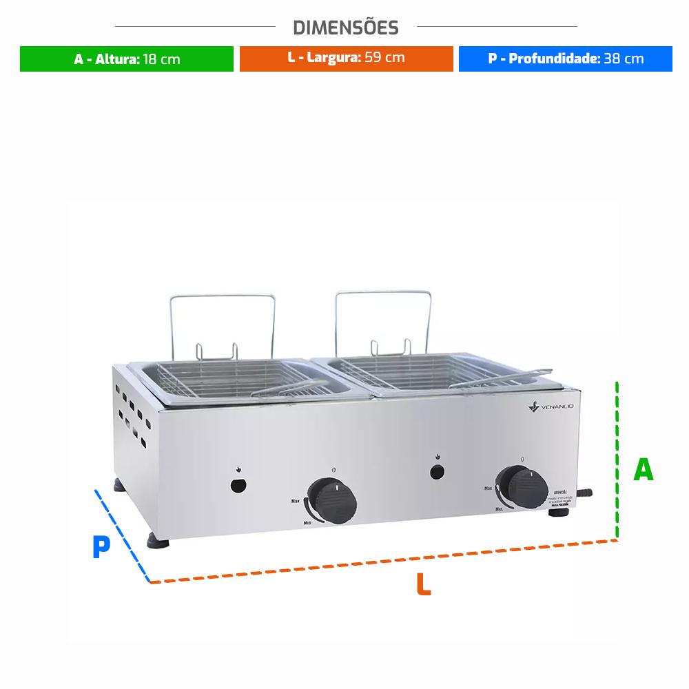 Kit - Fritador Gás 2 Cubas 1/2 Sfg212 + Kit Gás - Venâncio