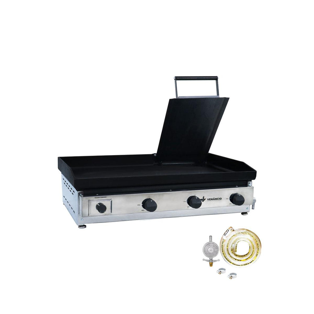 Kit Chapa Bifeteira A Gás Lisa 80cm Comercial Aço Carbono C80P 6,35mm C/Prensa + Kit Gás - Venâncio