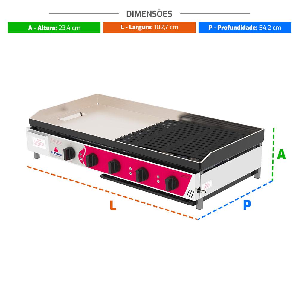 Chapa Mista Char Broiler A Gás Em Aço Inox Para Grelhados e Frituras PRCB-210 Style - Progás