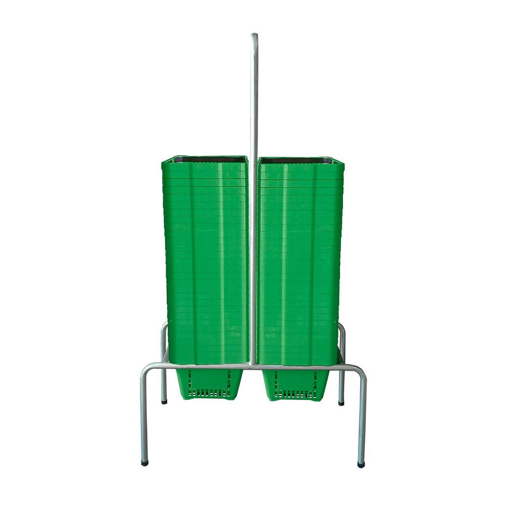 Kit Suporte Para Cestos De Compras Duplo + 60 Cestos D100 Verde