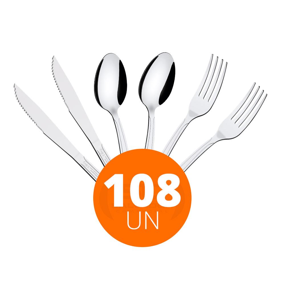 KIT - Jogo de Facas, Garfos e Colheres Búzios 108 Peças em Aço Inox IBAG - Tramontina