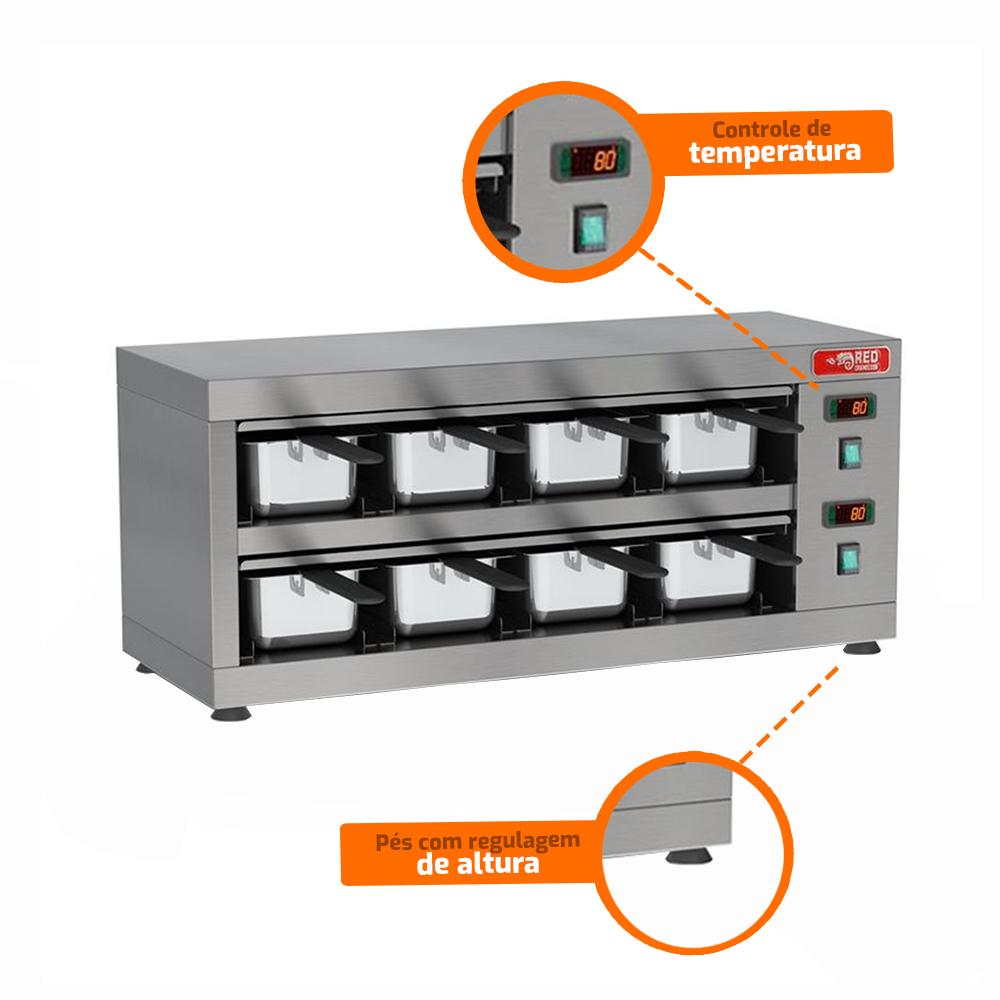 Conservador De Proteínas Profissional Digital 50 a 100ºC 1600W 8 Cubas 1/3 COPROH8 220V - Red Chameleon