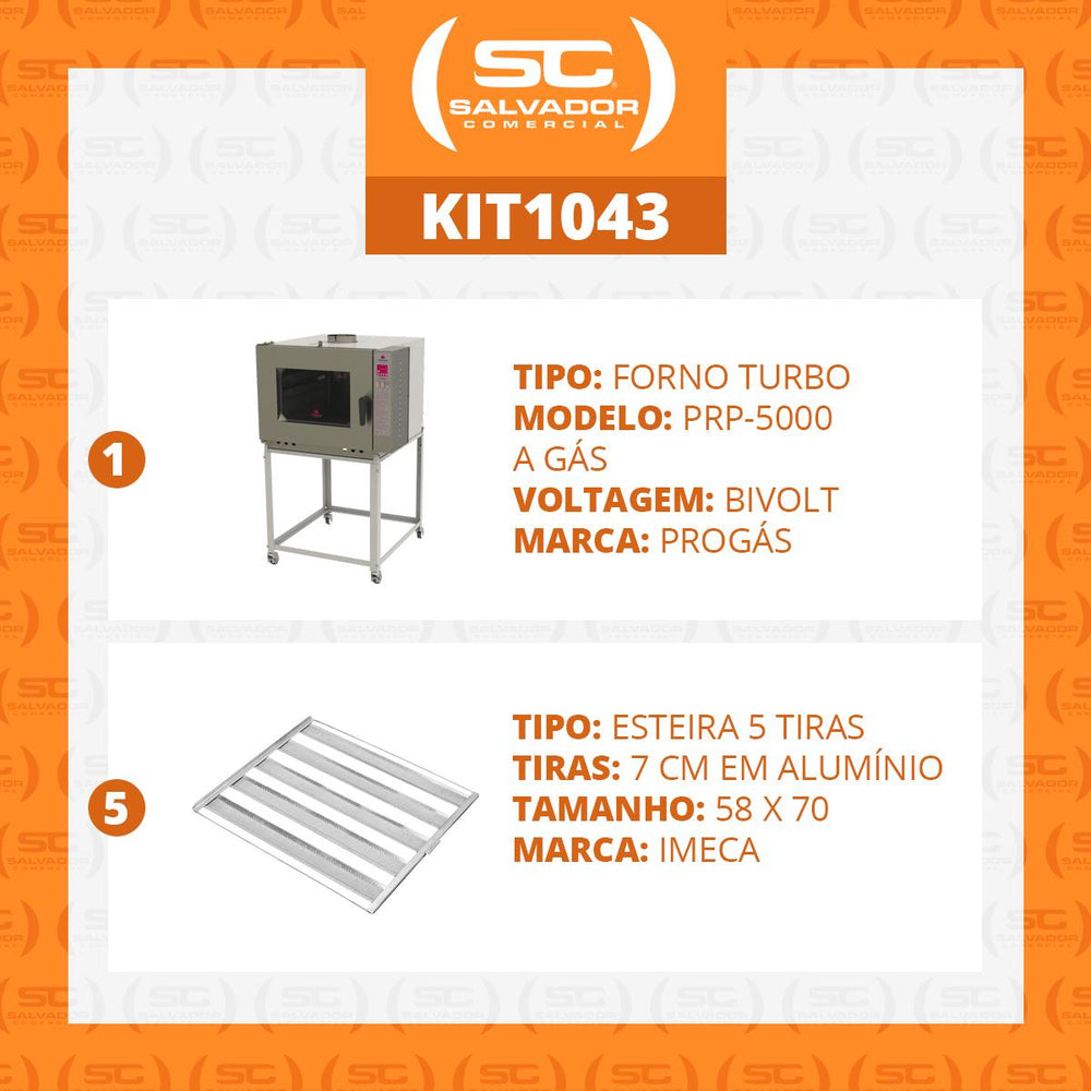 Kit Forno Turbo a Gás 5 Níveis PRP-5000 Bivolt + 5 Esteiras Alumínio 50g 58x70 - Progás