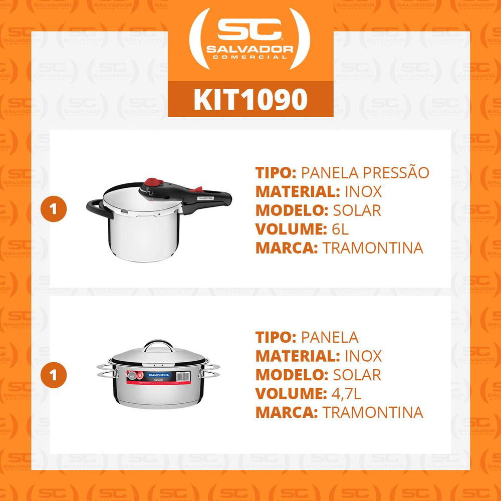 Kit Panela de Pressão Inox 6l Solar + Panela Inox Fundo Triplo Solar 4,7l - Tramontina