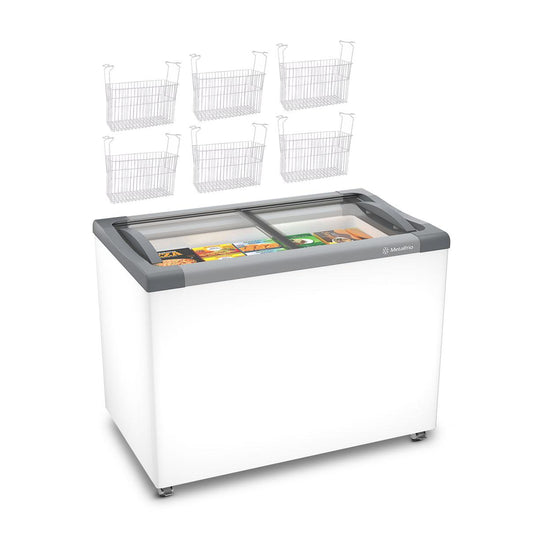 Kit - Freezer Horizontal Tampa de Vidro 231/292 Litros Nf30 - Metalfrio 220v + 6 Cestos Nextgen Branco