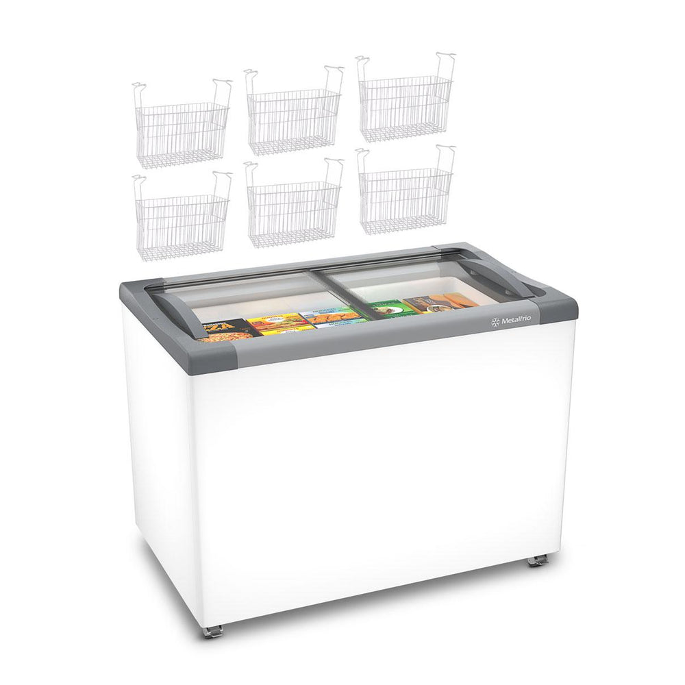 Kit - Freezer Horizontal Tampa de Vidro 231/292 Litros Nf30 - Metalfrio 220v + 6 Cestos Nextgen Branco