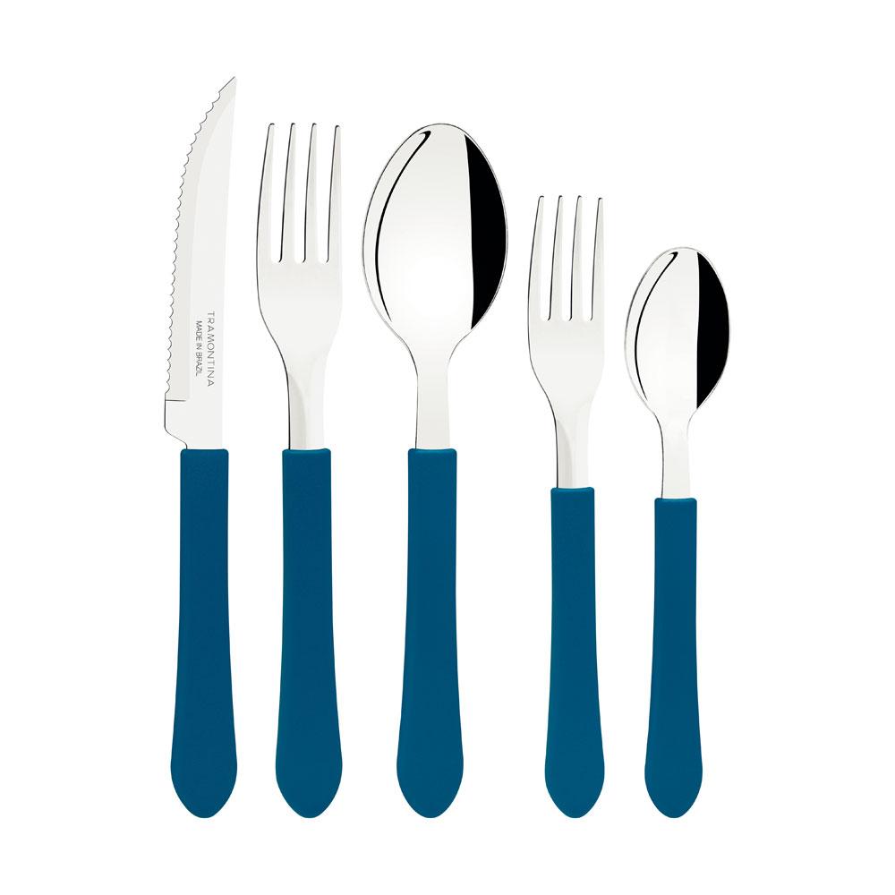 Faqueiro Inox 20 Peças Leme Cabo Plástico Azul - Tramontina 23198918