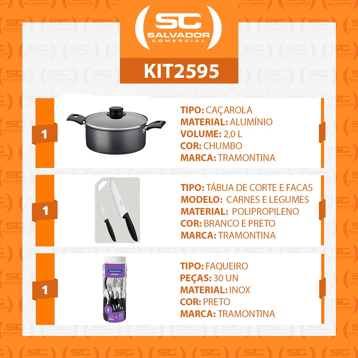 Caçarola Turim Alumínio Chumbo Antiaderente 2,0l + Faqueiro Ipanema 30pc + Tábua e Facas - Tramontina