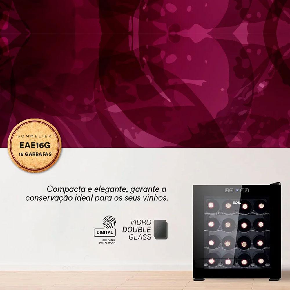 Adega De Vinho 16 Garrafas Climatizada Painel Touch Porta Full Glass EAE16 Bivolt - EOS B169161
