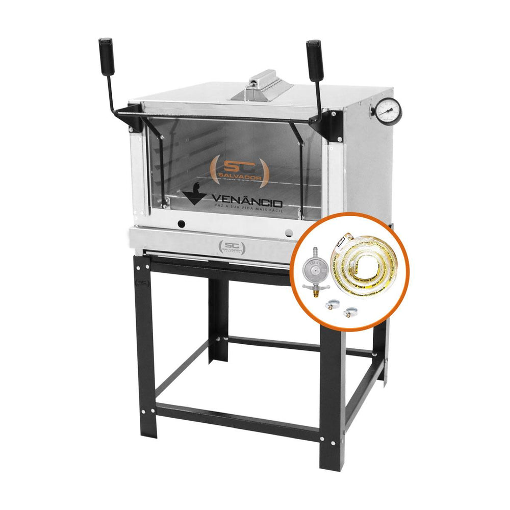 Kit Forno De Lastro a Gás Refratário Roma Inox Infravermelho FIRIV80 + Kit Gás - Venâncio