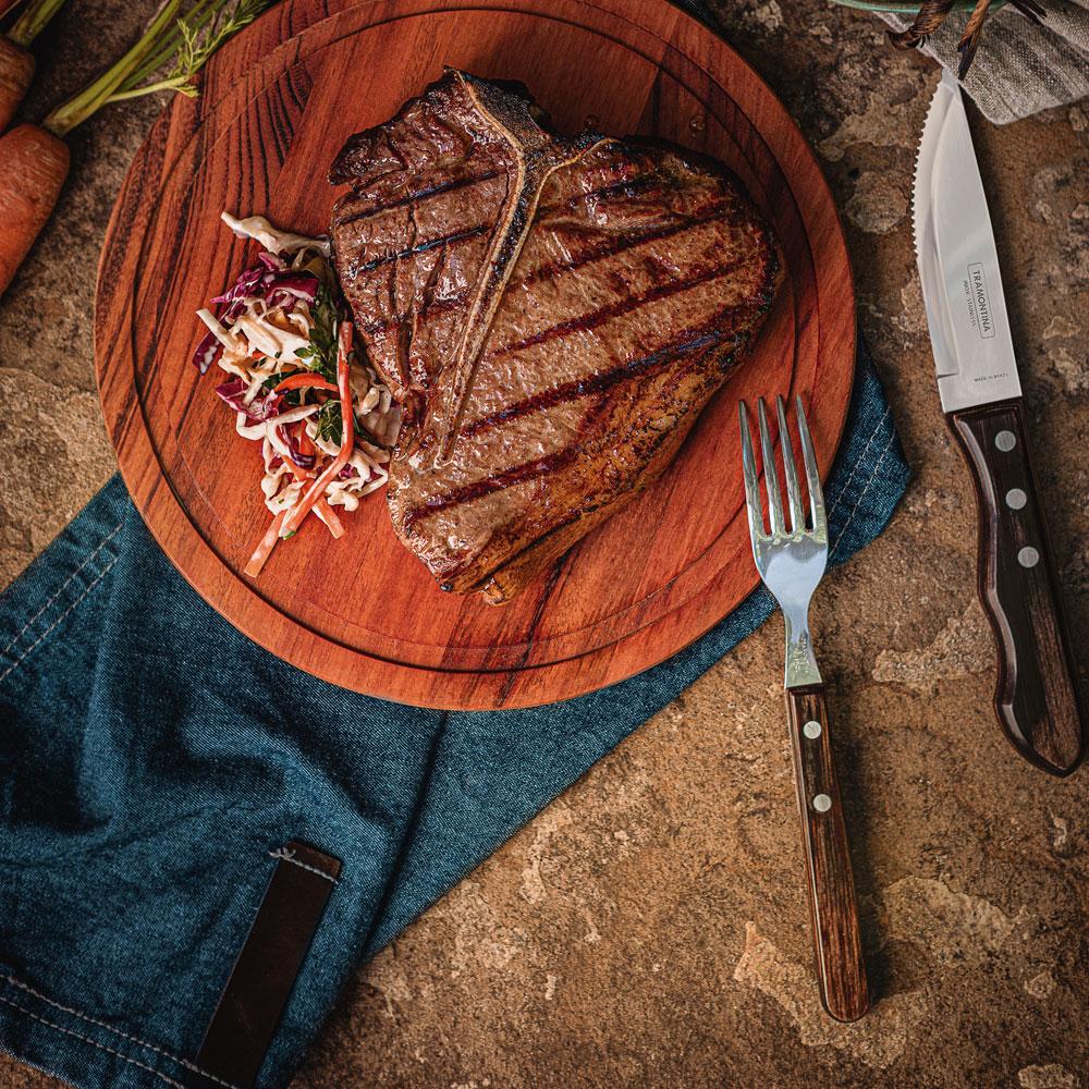 Jogo de Talheres Para Churrasco Jumbo Em Aço Inox Com Cabo Castanho Polywood 12 Peças - Tramontina 21199996