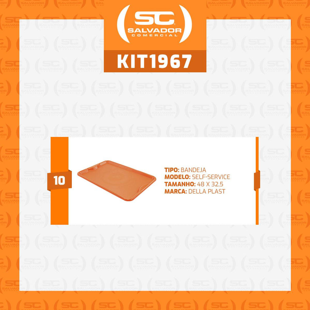 Conjunto 10 Bandejas Plásticas Self-Service Refeição 48x32,5x2 BR-100 Laranja - Della Plast