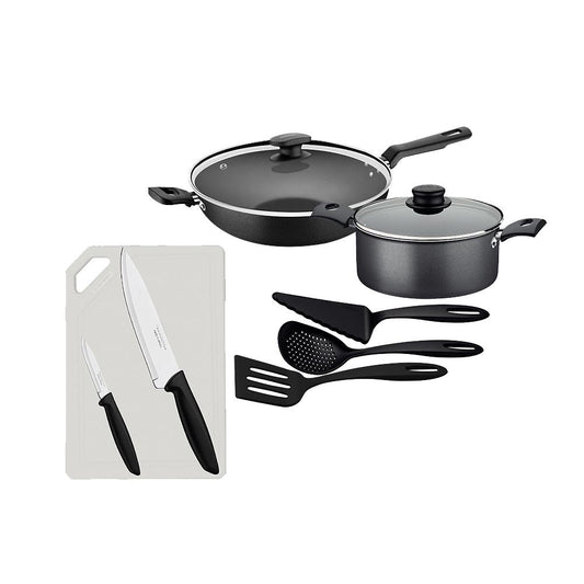 Caçarola Turim Alumínio Chumbo Antiaderente 2,0l + Wok Loreto 3,3l + Utensílios Ability + Tábua e Facas